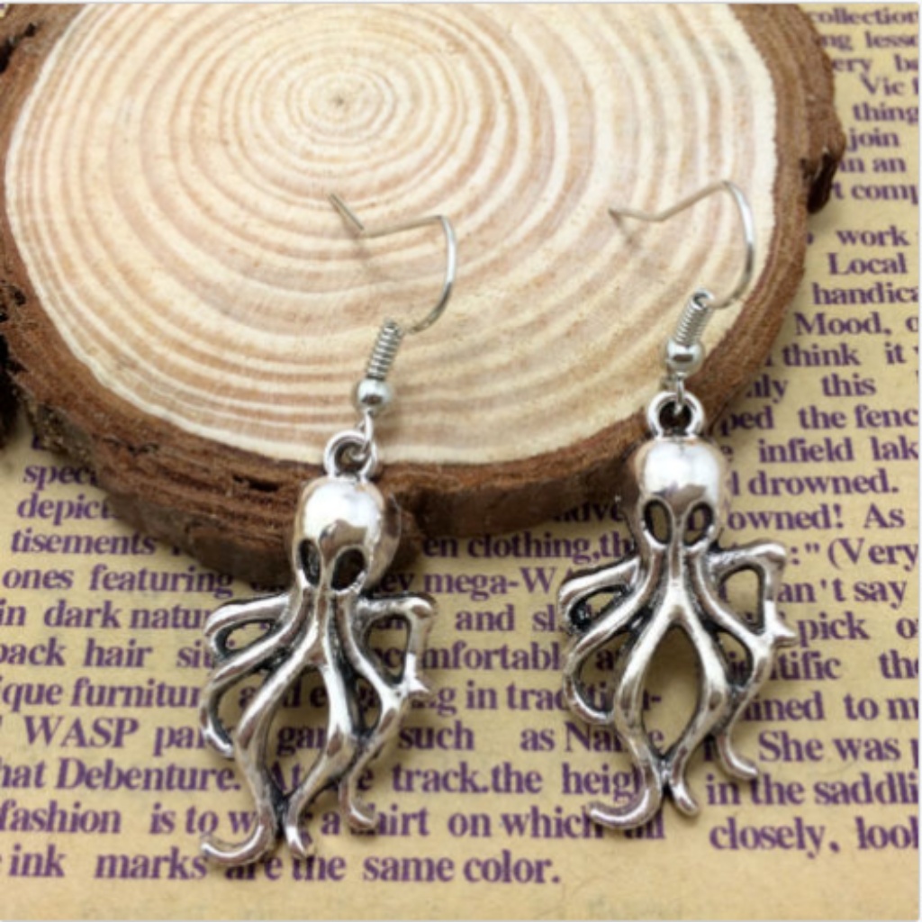 Silver Steampunk Octopus Earrings Nwt- 19$